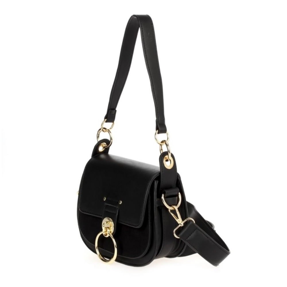 Metal Ring Saddle Crossbody shoulder bag - BLACK - Picture 2 of 7